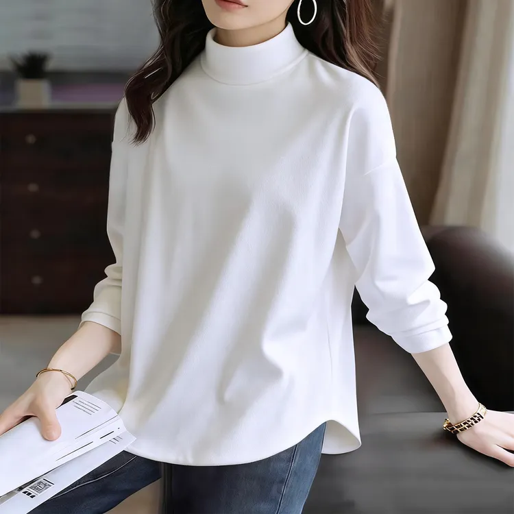 半高领打底衫女秋冬季休闲百搭显瘦保暖纯色加厚德绒内搭长袖T恤
