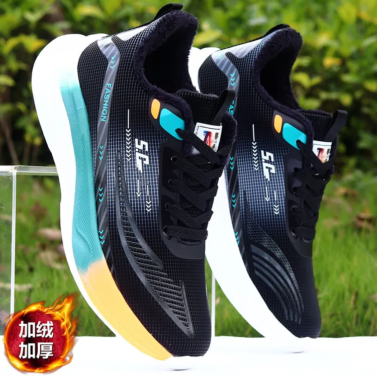 冬季加绒跑步鞋男超轻皮面运动鞋加绒保暖棉鞋防水防滑休闲旅游鞋