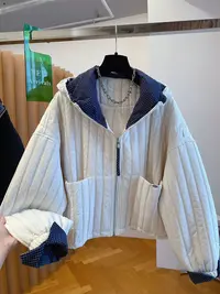 2025连帽格子拼接绗线棉服外套早冬季新款时尚百搭休闲女士