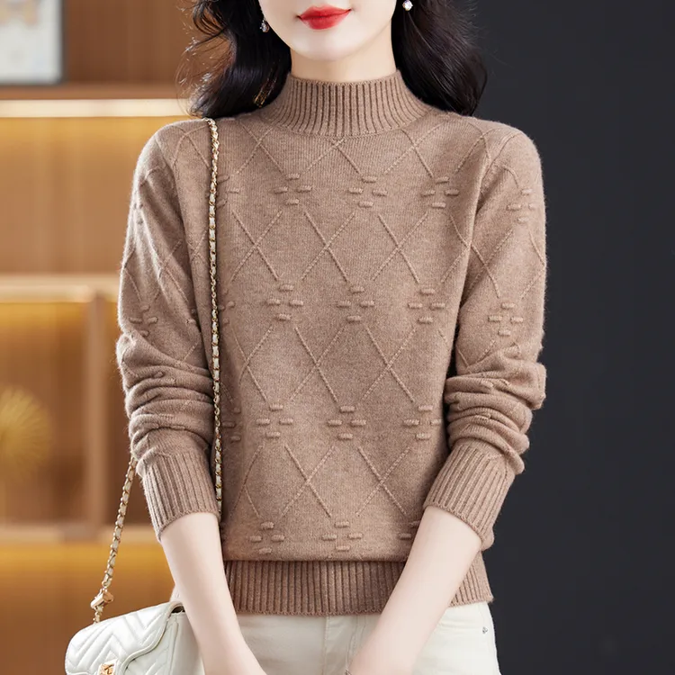 秋冬新款半高领毛衣女士长袖洋气宽松时尚针织打底衫