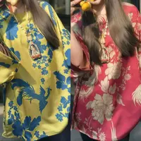 深圳89766新中式国风太太衫花型不定丝缎显瘦上衣