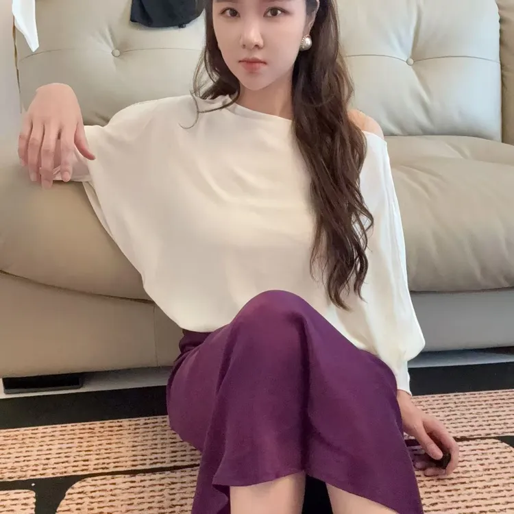 【爆款】仙气冰感砂洗铜氨丝一字领/鱼尾套装