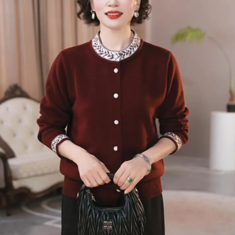 时尚妈妈冬装新款长袖针织衫毛衣女洋气减龄宽松显瘦百搭打底上衣