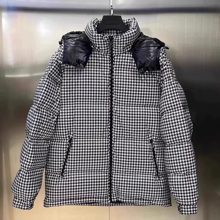 男女同款千鸟格羽绒服冬季保暖拆卸帽时装羽绒超轻暖