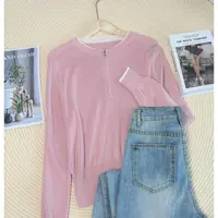 玲姐定制-圆领撞色套头短款金属标薄上衣百搭针织毛衣08025