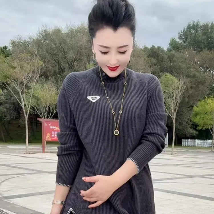 3020针织衫圆领中长款显瘦树脂固色秋冬加绒针织修身毛针织衫20