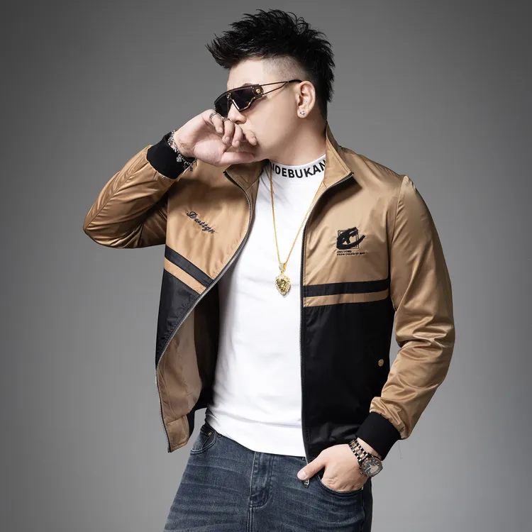 2025秋季新款男士时尚外套秋款男装上衣高级感休闲拼接立领夹克