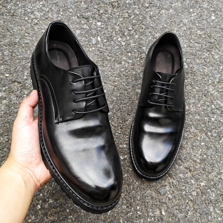 顶版高货固特异工艺手工皮鞋水洗马皮复古圆头英伦自然褶皱德比鞋
