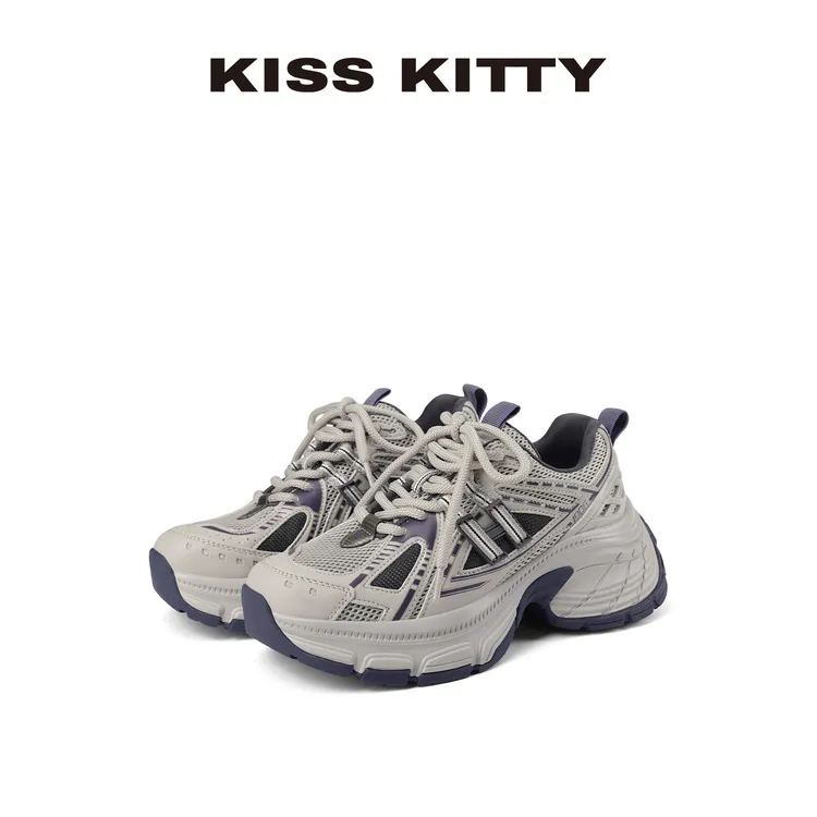 KISSKITTY老爹鞋25年款秋季薄款网面透气女鞋厚底增高休闲鞋