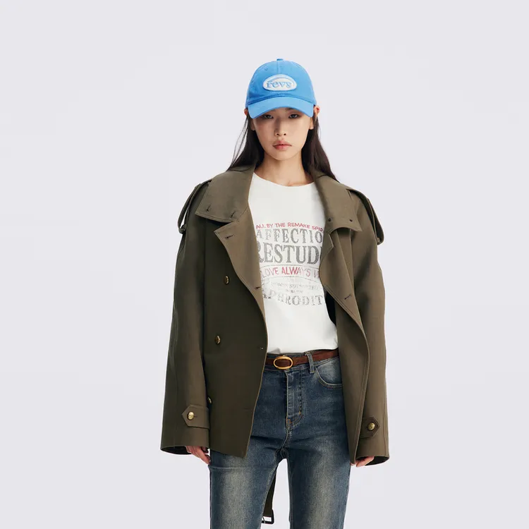 REVAN芮范2025秋季松弛感军绿腰带短风衣RL70201069
