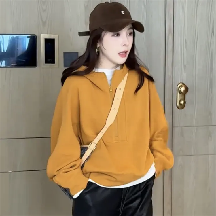 高级感慵懒风半拉链宽松连帽卫衣女2025早秋新款百搭上衣今年流行