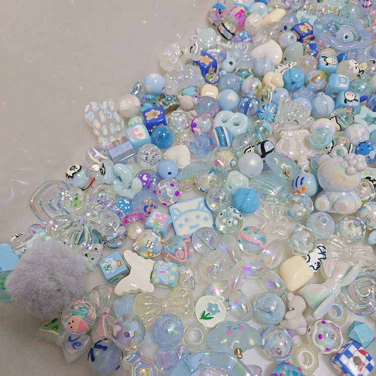 蓝色冬日高货UV混款DIY亚克力串珠材料饰品配件小清新冰雪散珠女