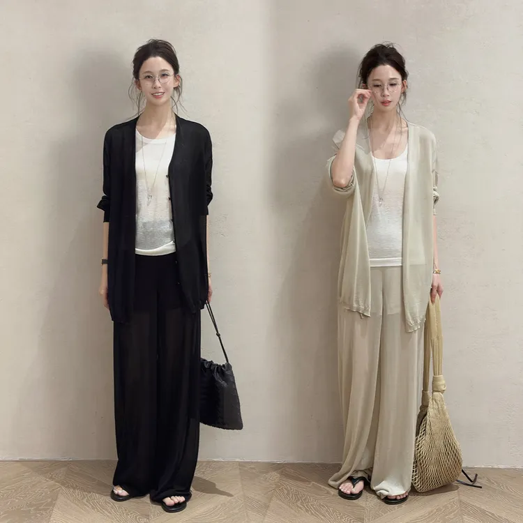 Z.blues【氛围感清冷套】三醋酸天丝开衫+休闲裤套装YZHLFS0065TZ