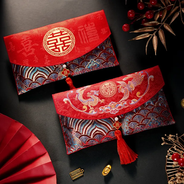 结婚改口红包布艺万元大号利是封新款婚礼红包袋万元喜字改口费