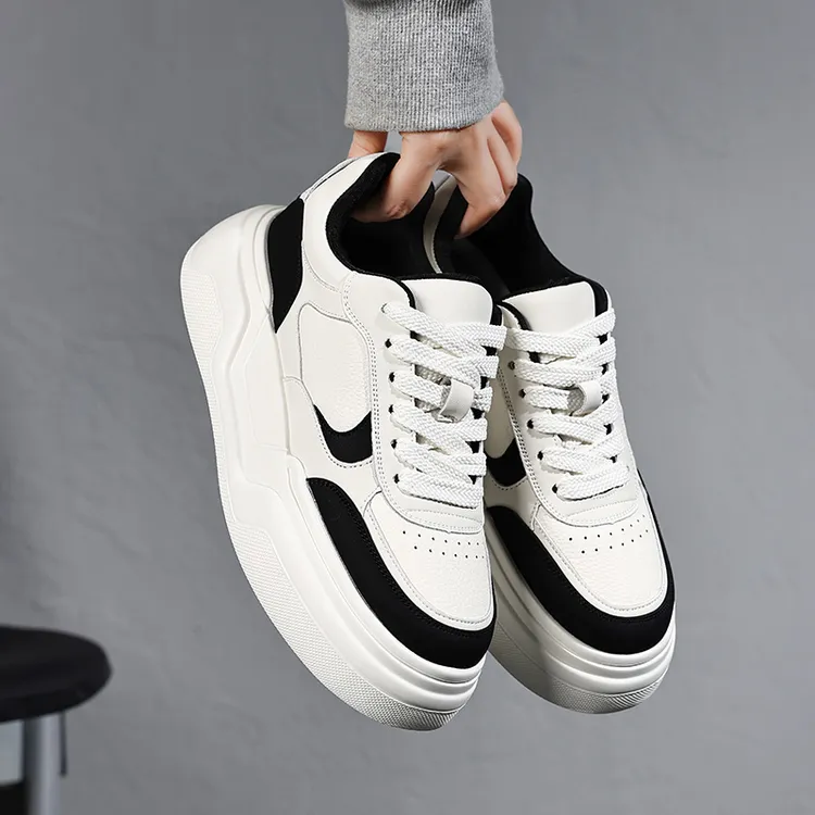 系带拼色休闲风2025新款圆头轻质小白鞋秋季休闲男鞋痞帅高级感
