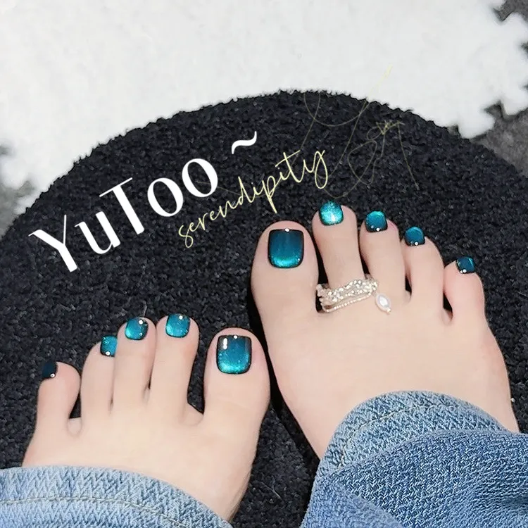 YuToo /【 那片海】 脚甲十二片装  纯手工光疗穿戴甲裸色显白夏季