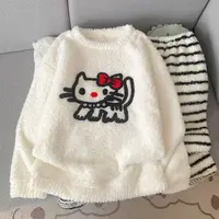 冬季加厚半边绒加绒睡衣女新款圆领保暖可爱学生珊瑚绒家居服套装