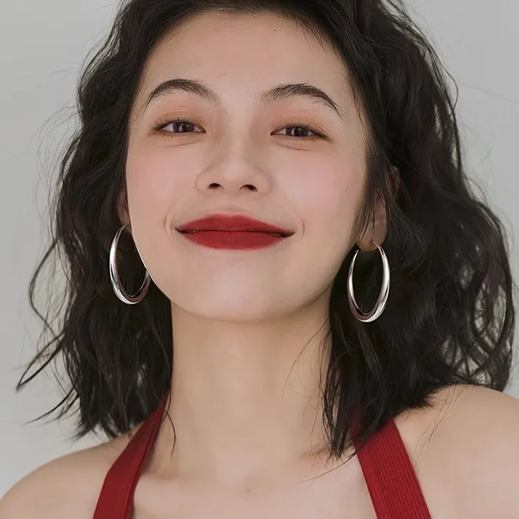 925银耳饰 大圆圈耳环素圈2025新款爆款耳钉女小众高级感简约百搭