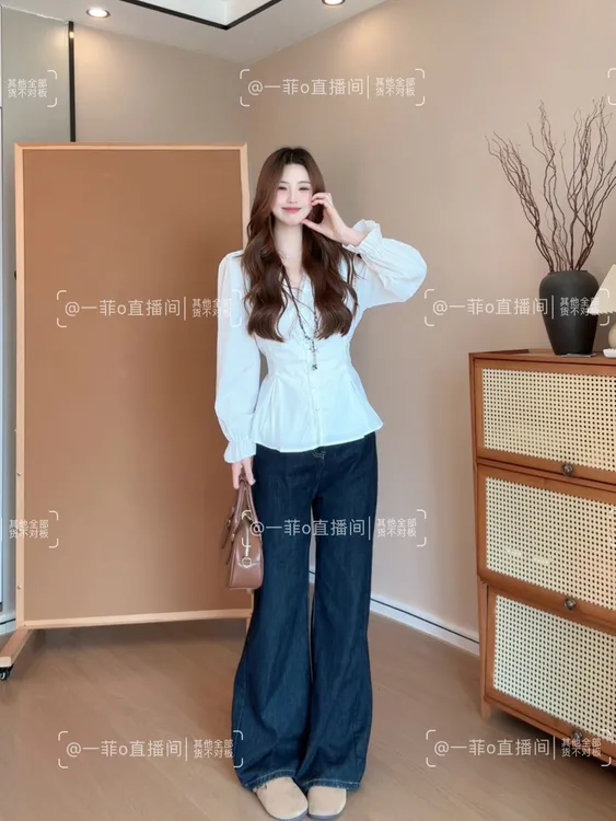 【运费补贴】2025秋新款大码女装胖MM蕾丝拼接长袖衬衫显瘦上衣8287