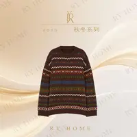【容雨RYHOME】复古提花宽松慵懒风圆领羊毛衫253M3181