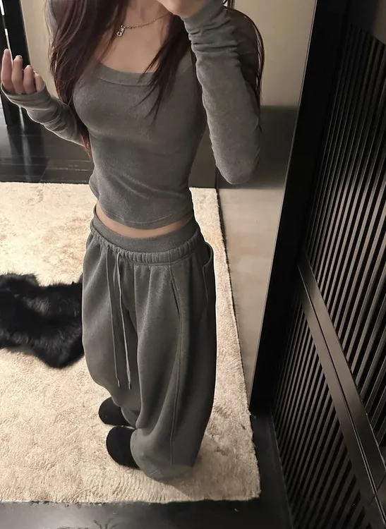 米古古 卷毛 #117 #新 加绒弯刀卫裤套装（衣长47 裤长100 腰围66）