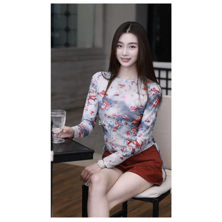 10-宝儿家含幂BL108425205夏季新款时尚碎花单色洋气圆领套头上衣