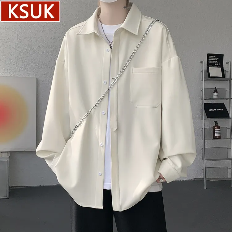 KSUK300G重磅衬衫男秋季新款潮流休闲百搭宽松衬衣服纯色帅气上衣