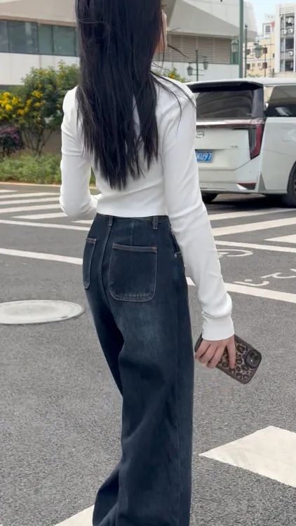 年牛仔裤女高腰四季牛仔裤摩登复古宽松高定慵懒不轻奢牛仔裤