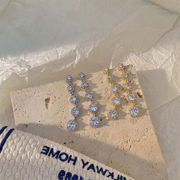 铜合金锆石耳饰 新款时尚银针耳环锆石长款精致高级轻奢亮设计感