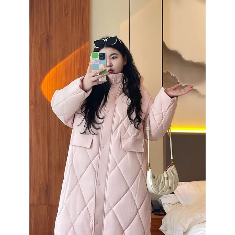 花契“斯光漫野”大码女装冬季潮流200斤胖mm韩系长款棉服12466-Y