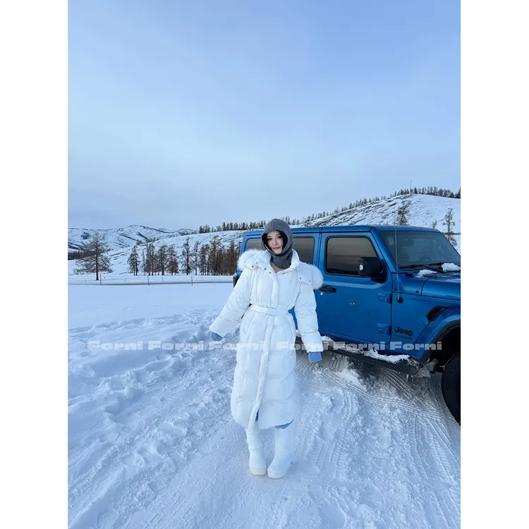 FORNI 大白鹅被 高克重填充90白鹅绒连帽真狐狸毛领长款鹅绒服