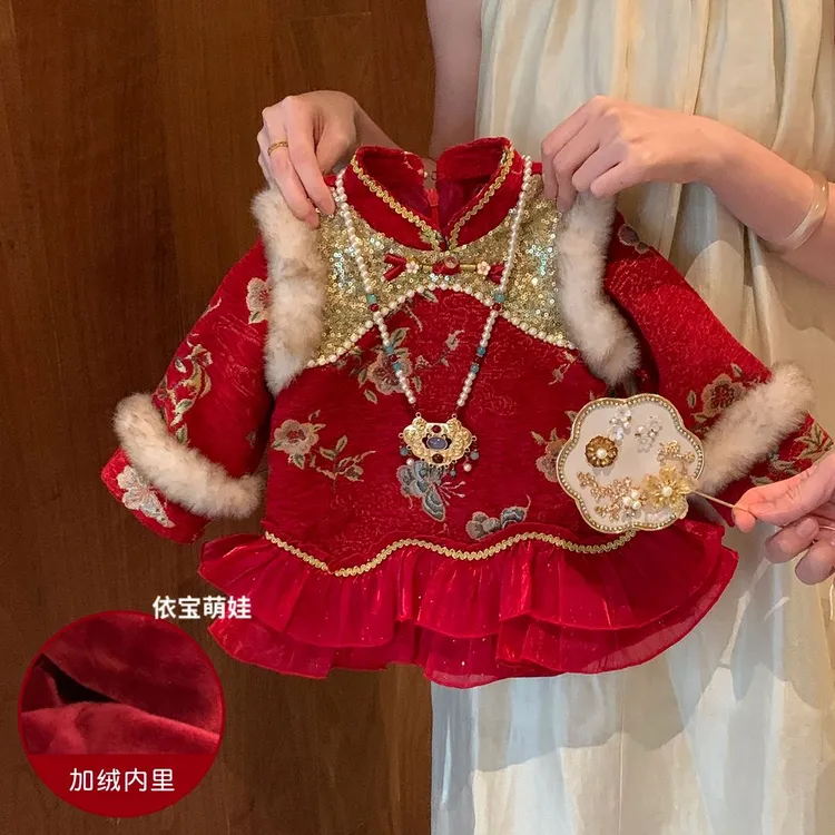 儿童国风女童拜年服汉服2026新款周岁礼服女宝宝洋气旗袍公主裙