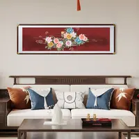 致绘描金画《群芳图》中式轻奢客厅牡丹花挂画沙发背景墙床头装饰画