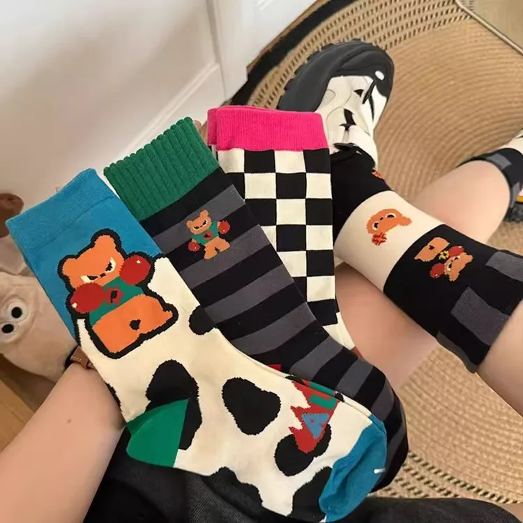 【拍一发四】可爱搞怪小熊袜子韩系秋冬中筒袜ins潮