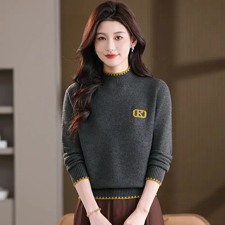 冬款极简风宽松显瘦百搭半高领时尚洋气减龄加厚新款女针织衫