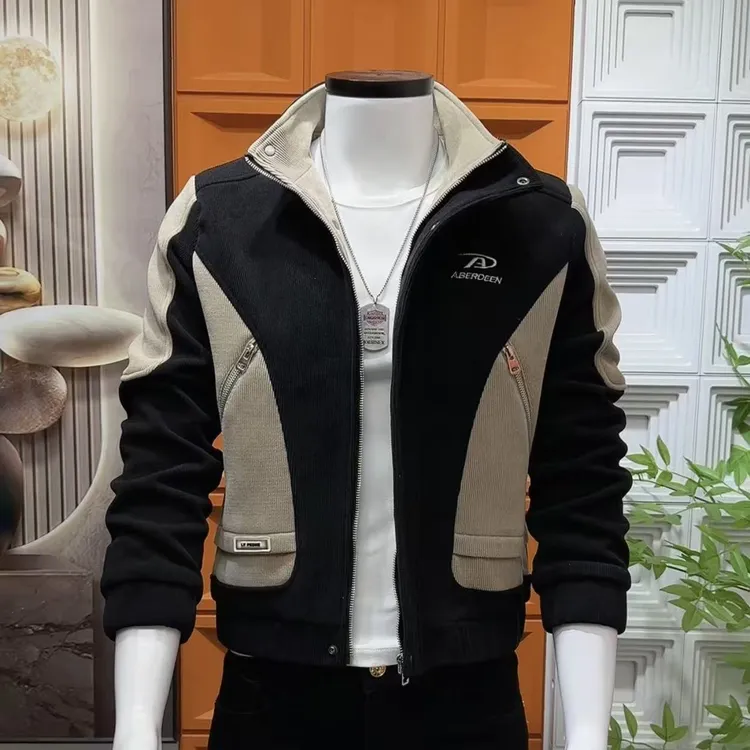 秋冬新款拼色外套2025新款男士立领爆款时尚潮流修身韩版夹克外套