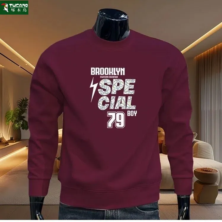 啄木鸟美式宽松休闲酒红卫衣男士春秋季潮牌长袖ins上衣服百搭款