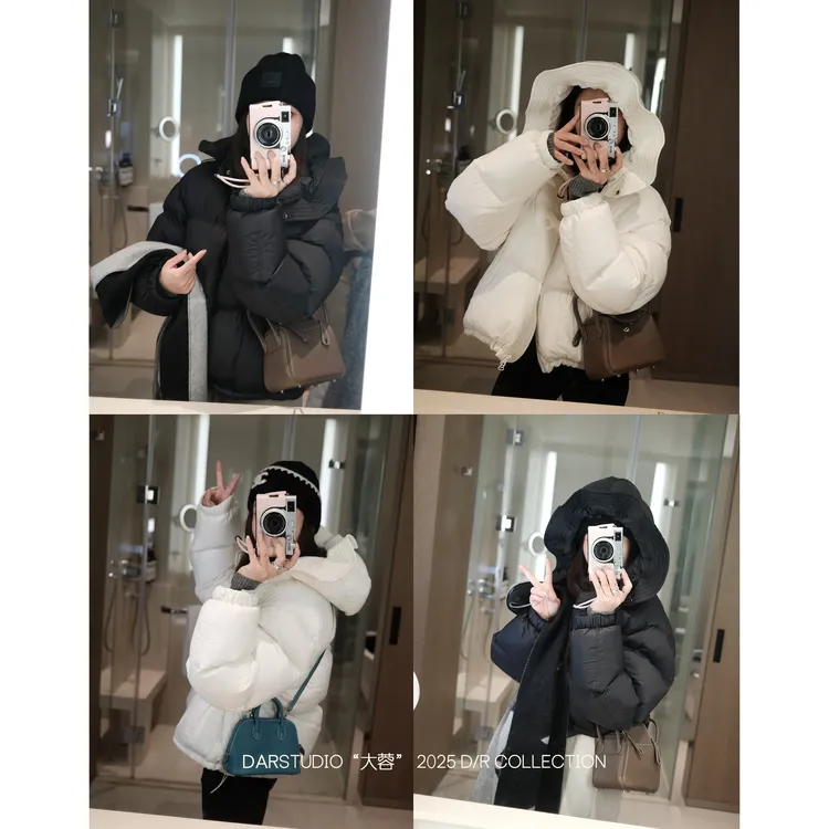 【215.6g】DAR STUDIO 【花瓣领羽绒】90白鹅绒冬季新款连帽羽绒服