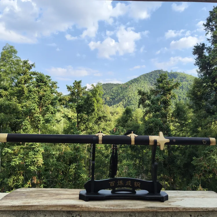 宏盛刀剑羽毛夹钢黑檀木工艺品收藏未开刃