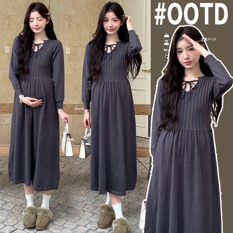 【程程家】新款孕妇装加大加厚韩版孕妇连衣裙慵懒孕妇毛衣裙打底裙