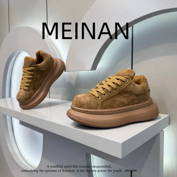 男鞋新款纯皮磨砂皮时尚软底百搭舒适系带潮流休闲时尚简约男鞋