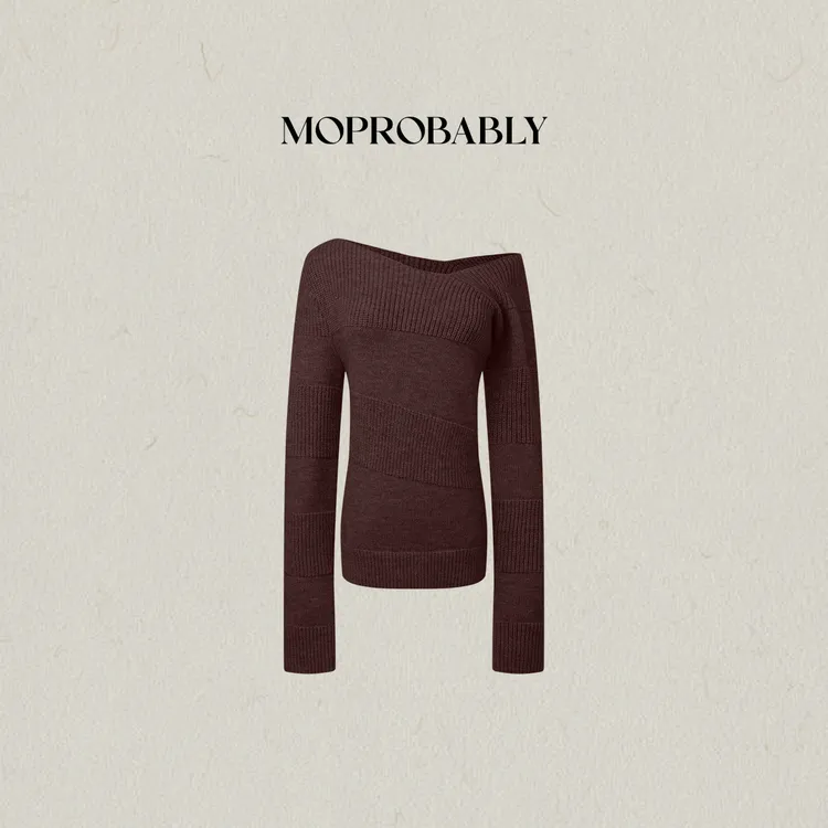 Moprobably李予诺「撞织」不规则V领混纺斜边竖条纹针织衫L5476152