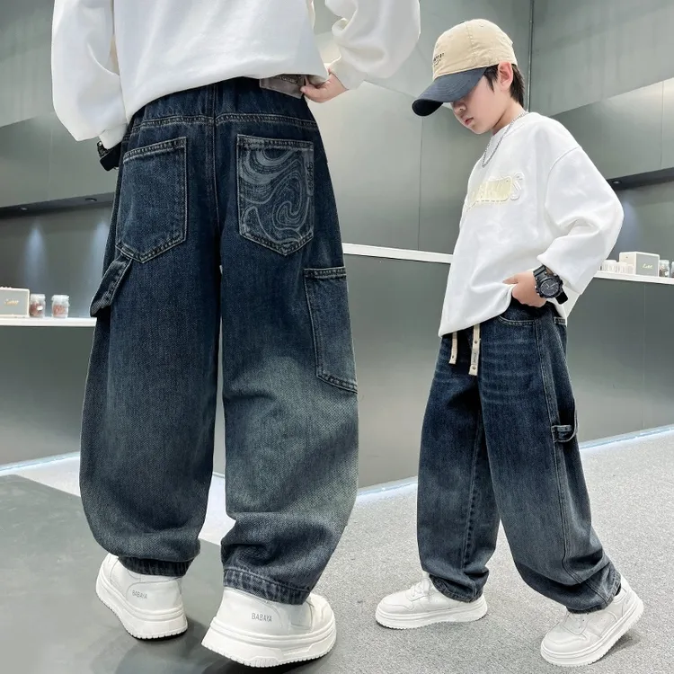 男童牛仔裤春秋款2025新款男孩中大童装秋季韩版痞帅炸街直筒长裤
