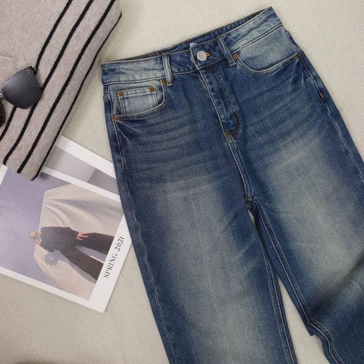 直通九分牛仔高腰休闲时尚百搭复古水洗浅色百搭牛仔裤8956985465