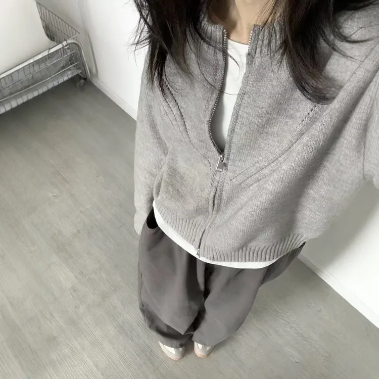 灰色拉链毛衣外套女孩12岁大童秋冬装13少女生15初中学生针织开衫