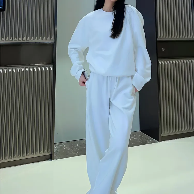 白色减龄卫衣套装女2025秋季新款高级感极简运动风上衣卫裤两件套