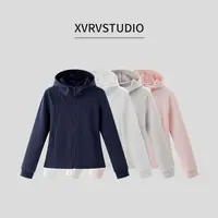 XVRV2025秋季新款修身连帽拉链卫衣印花暖糯粉色外套女运动上衣