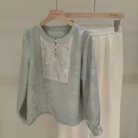 缠枝莲彩通正绢绣花衬衣新中式真丝圆领