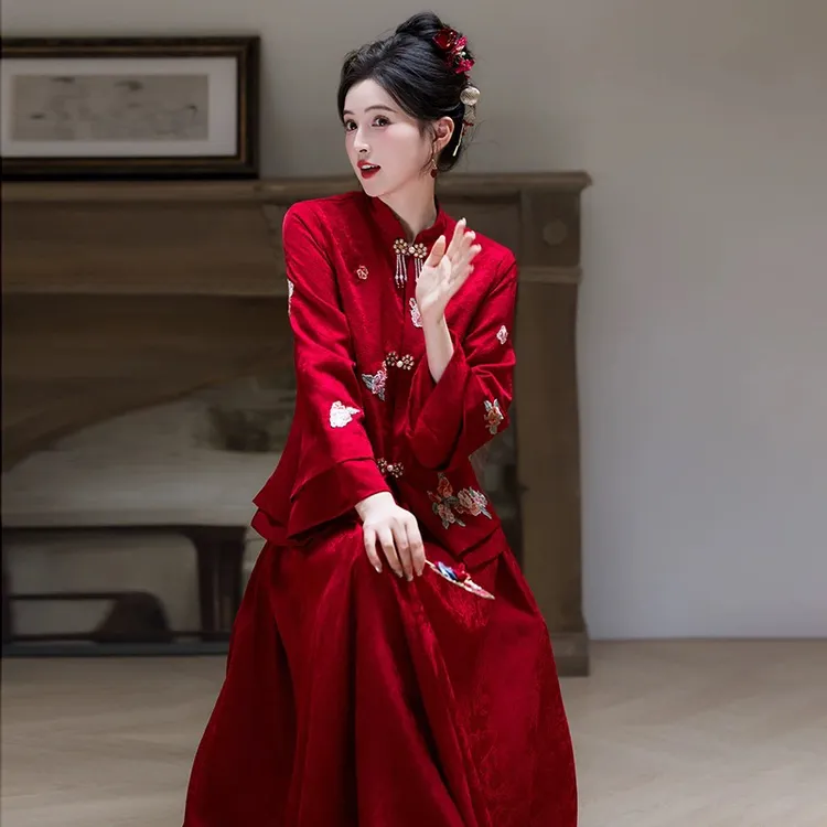 妤娜两件套新中式国风订婚结婚敬酒服新款显瘦气质礼服裙大码遮肚