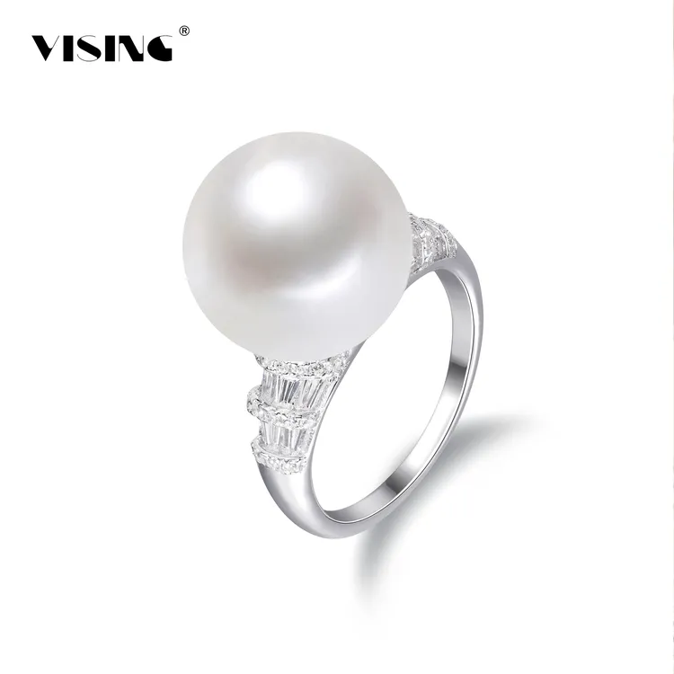 925银合成锆石戒指 VISING珠宝14mm白贝珠贝壳珠简镶鸽子蛋戒指